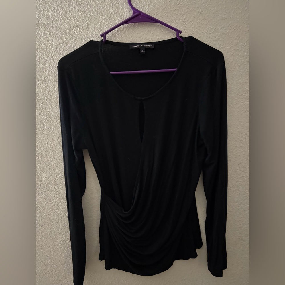 Cable & Gauge Black Draped Long Sleeve Tee